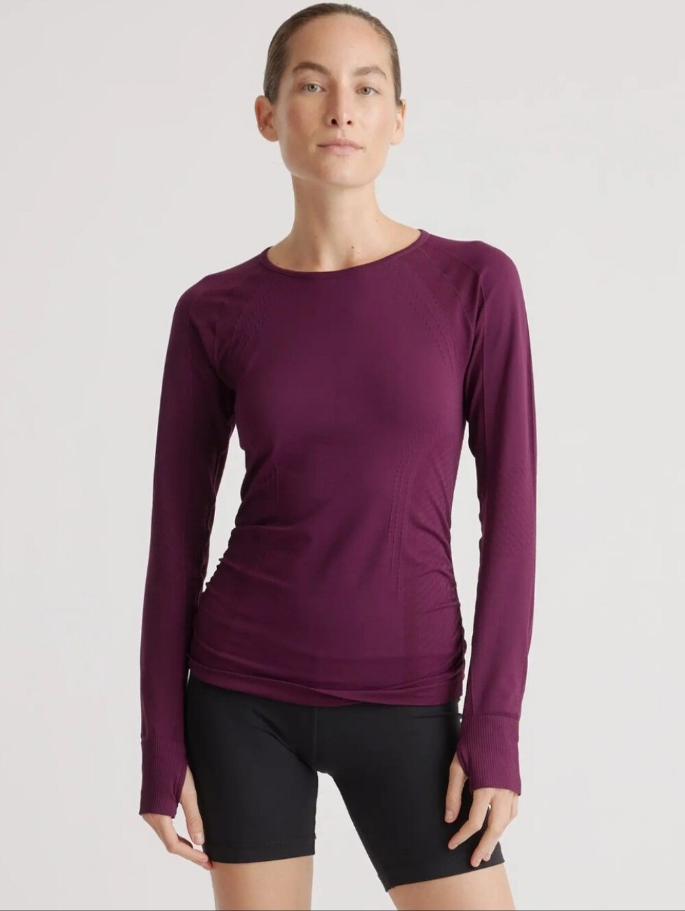 Quince Seamless Size S Ruched Long Sleeve Athletic Top in Plum
